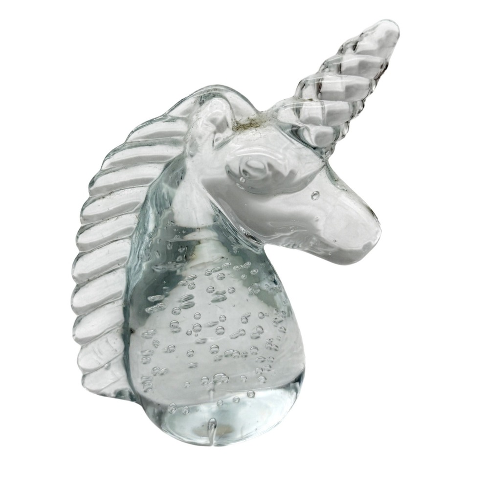 VTG Price Products Clear Art‎ Glass Unicorn Paperweight Controlled Bubble 4.5"